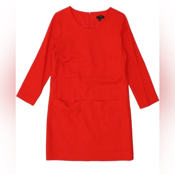 J.Crew - Red Wool And Spandex Blend 3/4 Sleeve Shift 2 Pocket Dress Size 0 - Picture 1 of 12